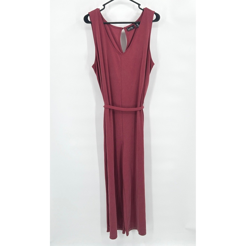 Nicole Miller Modal Jumpsuit XL Burgundy‎ Sleeveless Wide Leg Minimalist Elegant
